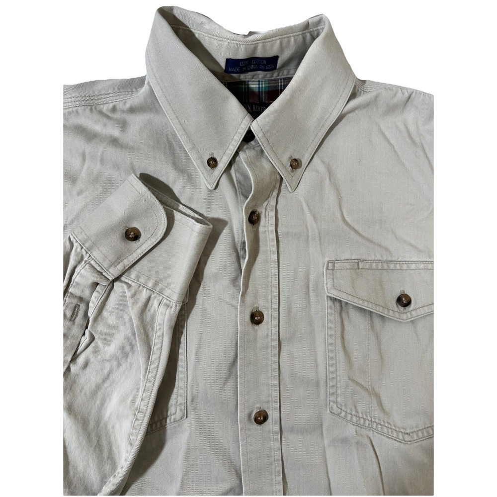 Salmon River Traders‎ Mens XL (17-17.5 )Button Down Shirt Vintage 90's Cream